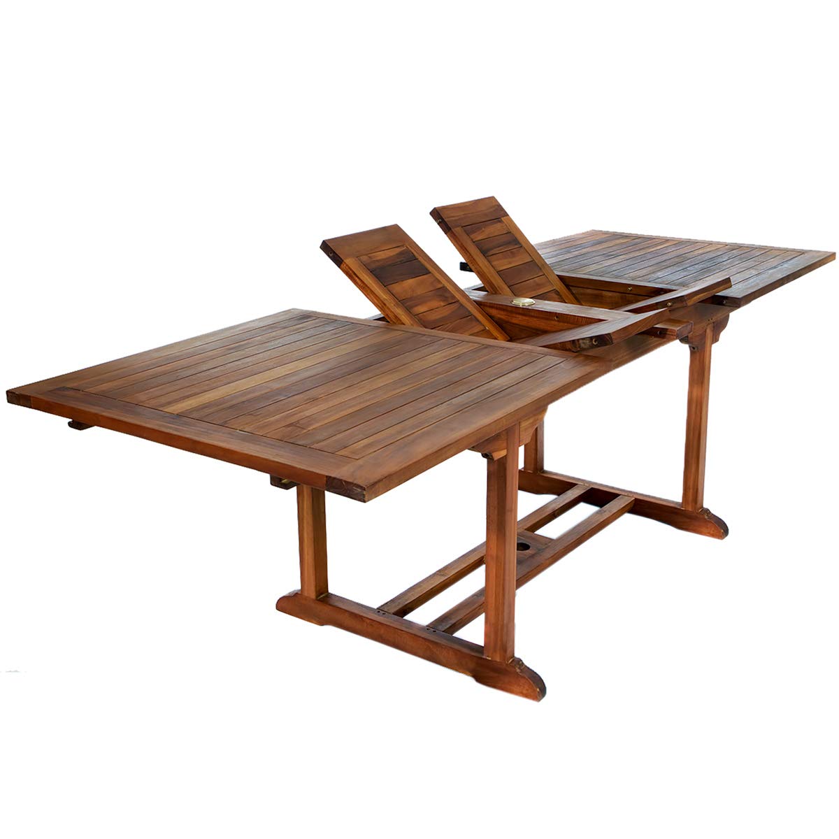 All Things Cedar TE90 Teak Expandable Patio Table | Real Wood Outdoor Dining Table Set | Rectangular Patio Table with Solid Brass Fittings | Weather Resistant | 72x 36x30 (Expandable to 83 & 95")